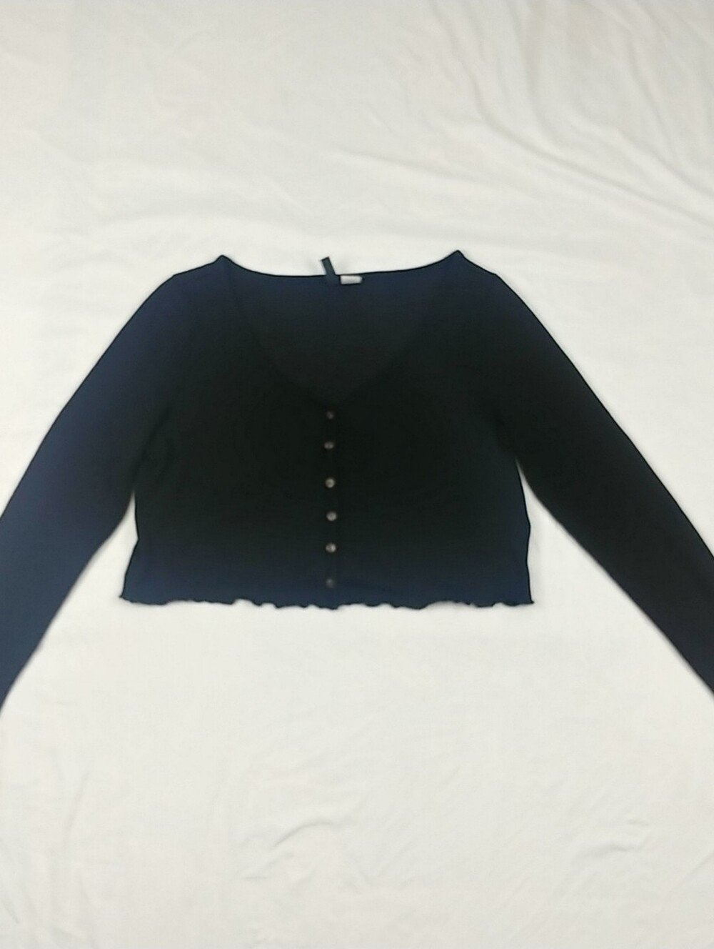 Divided Cropped Knit Top Womens XL Black Button Up Emo Goth Dark Fairy
